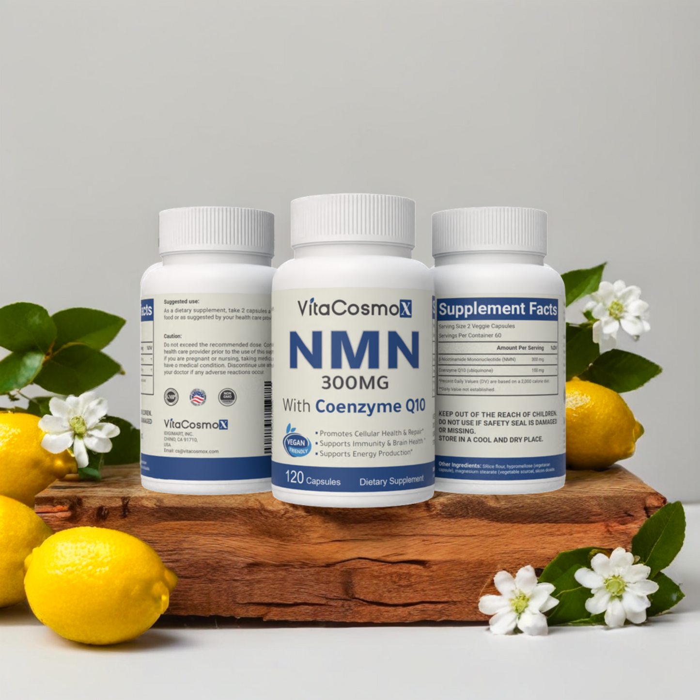 vitacosmox nmn with coq10 all three sides with background