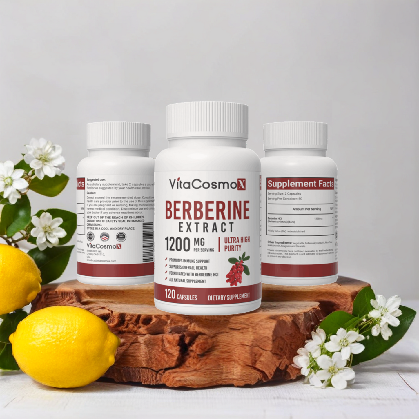 VitaCosmoX berberine all three sides - 120 capsules (with background)