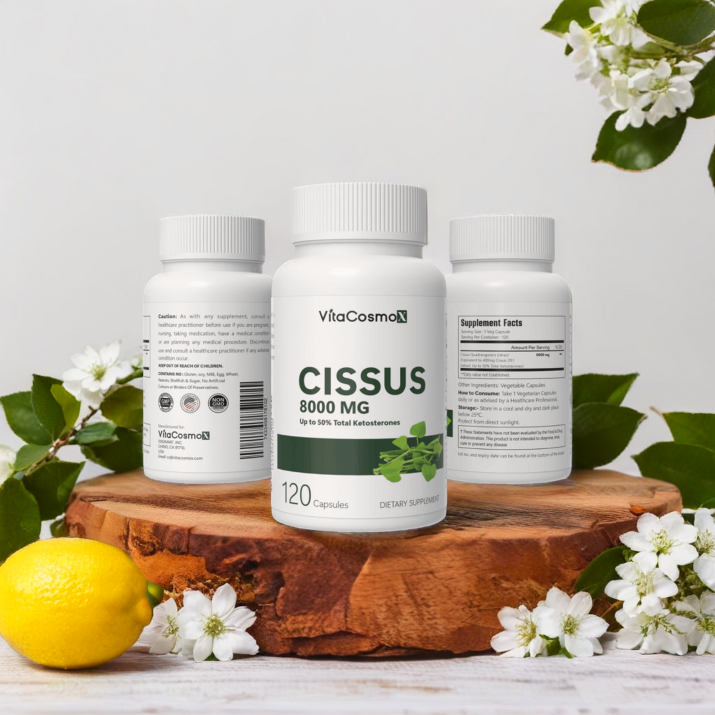 VitaCosmoX cissus all three sides - 120 capsules (with background)