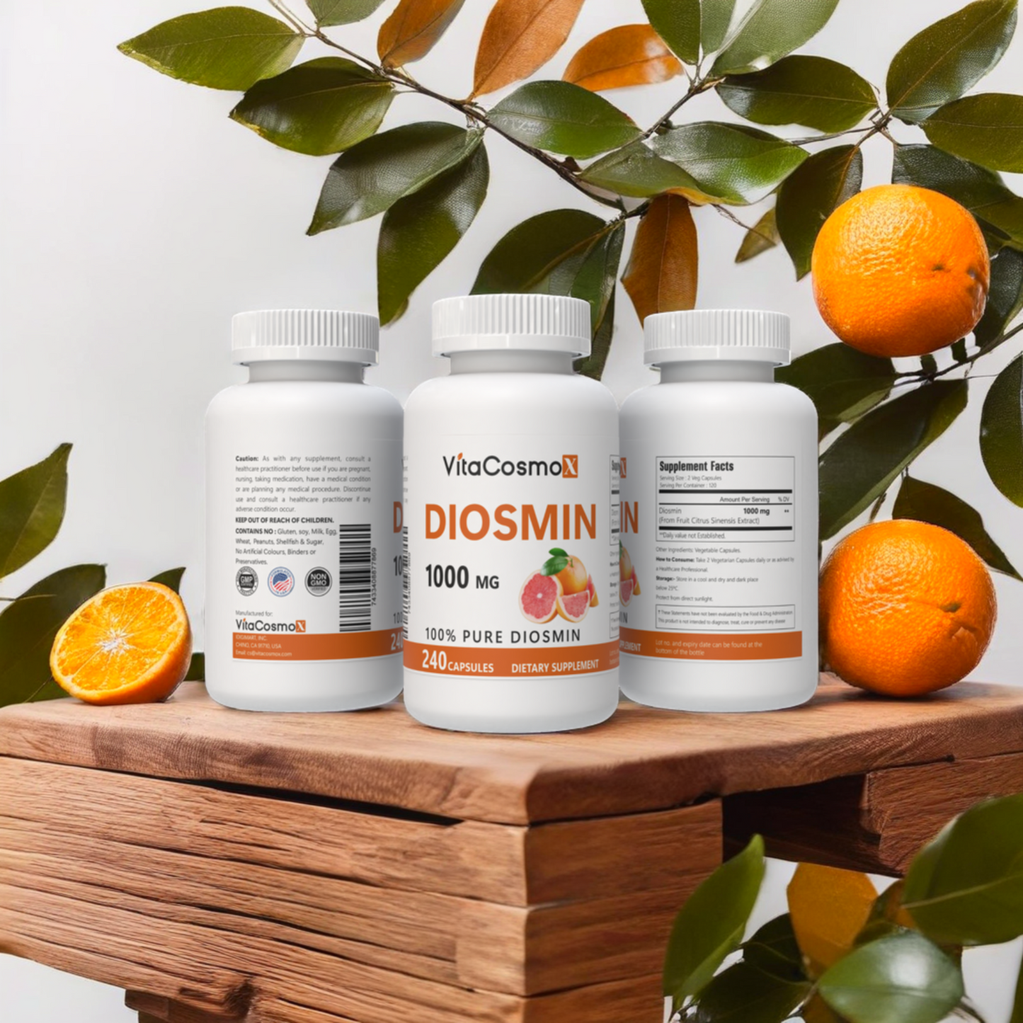 VitaCosmoX diosmin all three sides - 120 capsules (with background)