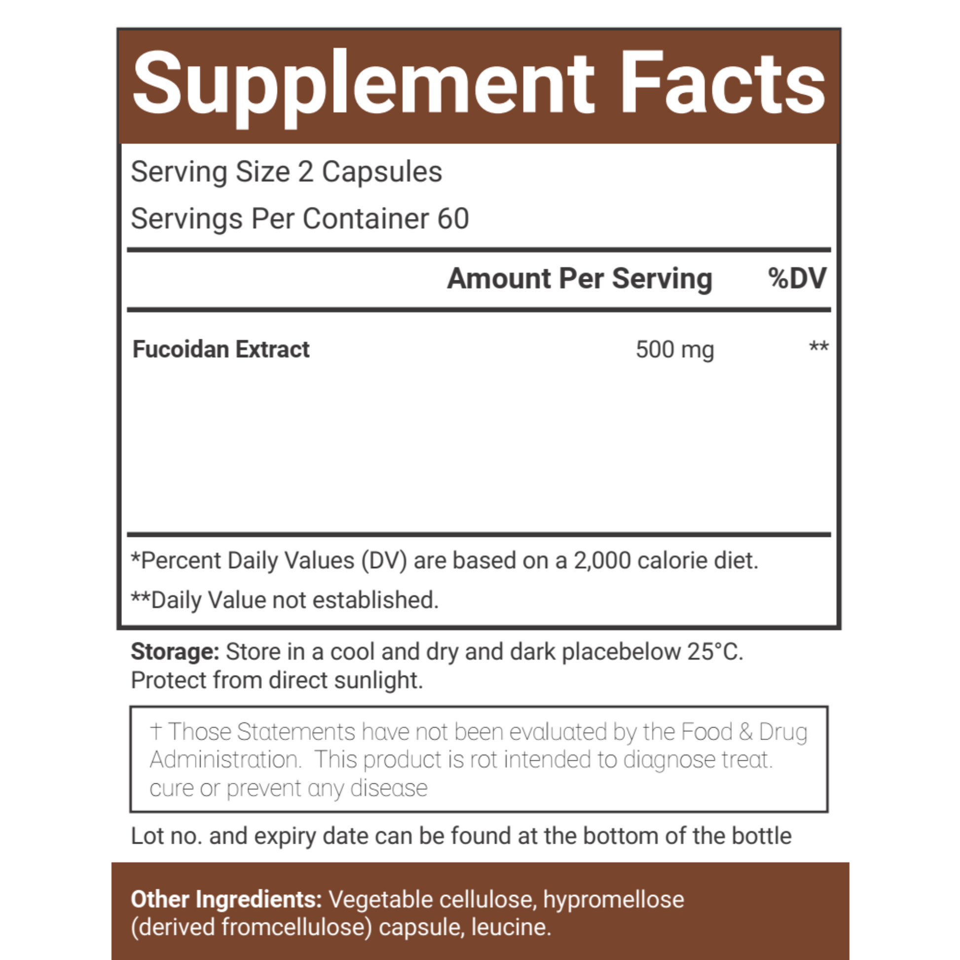 vitacosmox fuocidan pure brown seaweed extract complex 120 cap supplement fact side zoomed in