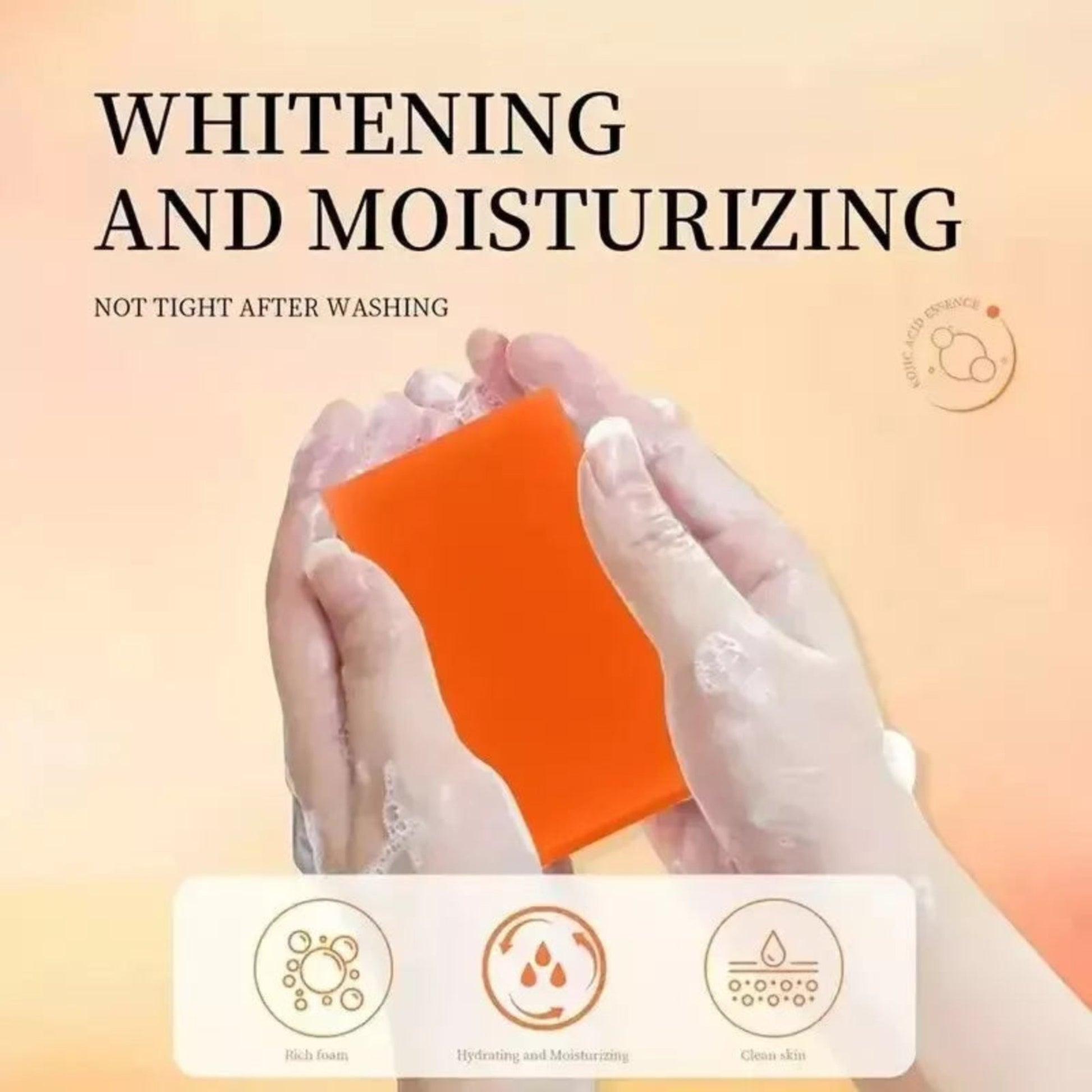 vitacosmox kojic acid soap with vitamin c, retinol, collagen, and turmeric features & diagram