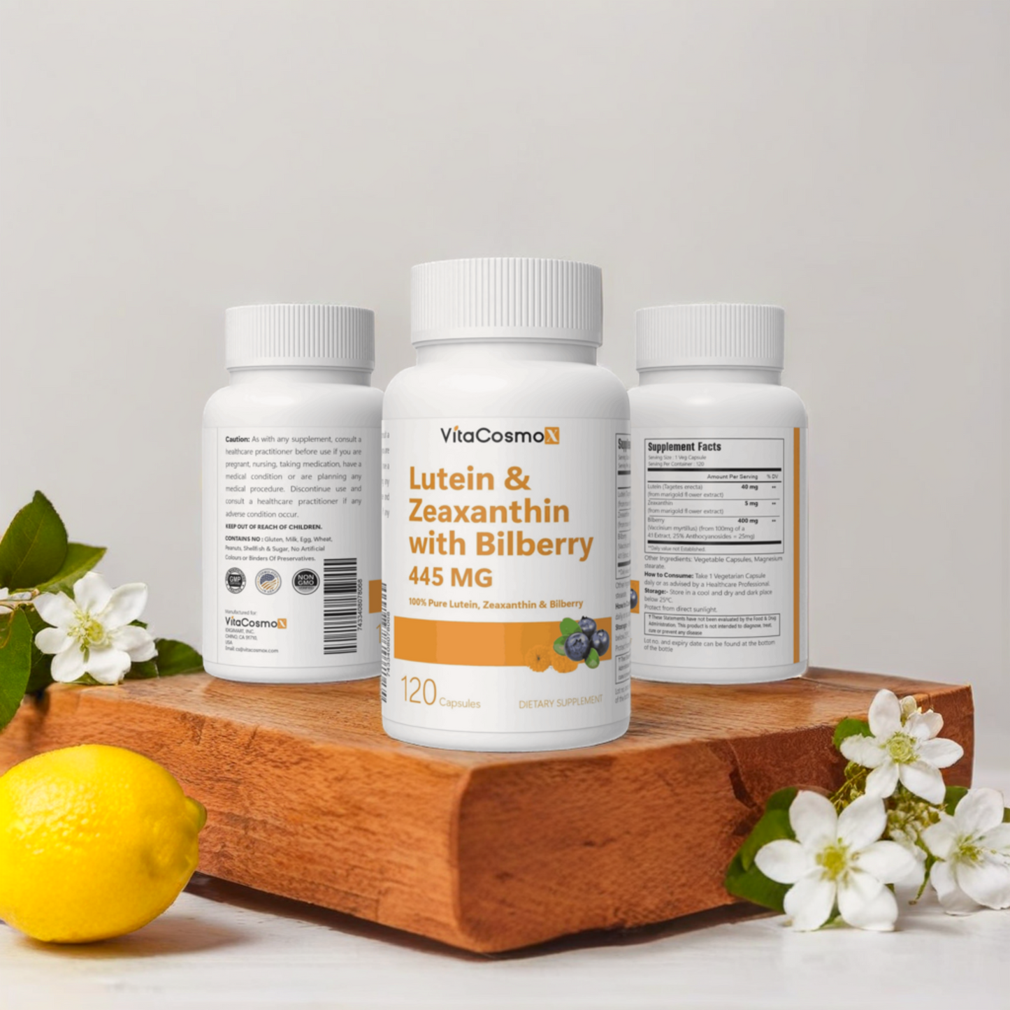 VitaCosmoX lutein & zeaxanthin all three sides - 240 capsules (with background)