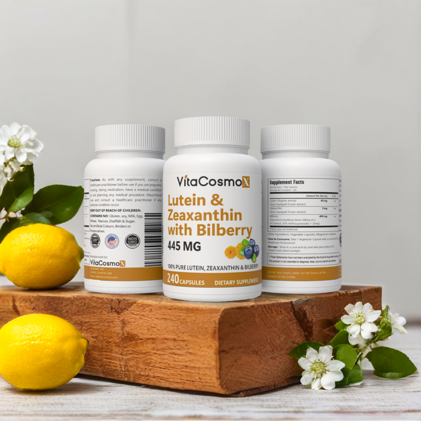 VitaCosmoX lutein & zeaxanthin all three sides - 120 capsules (with background)