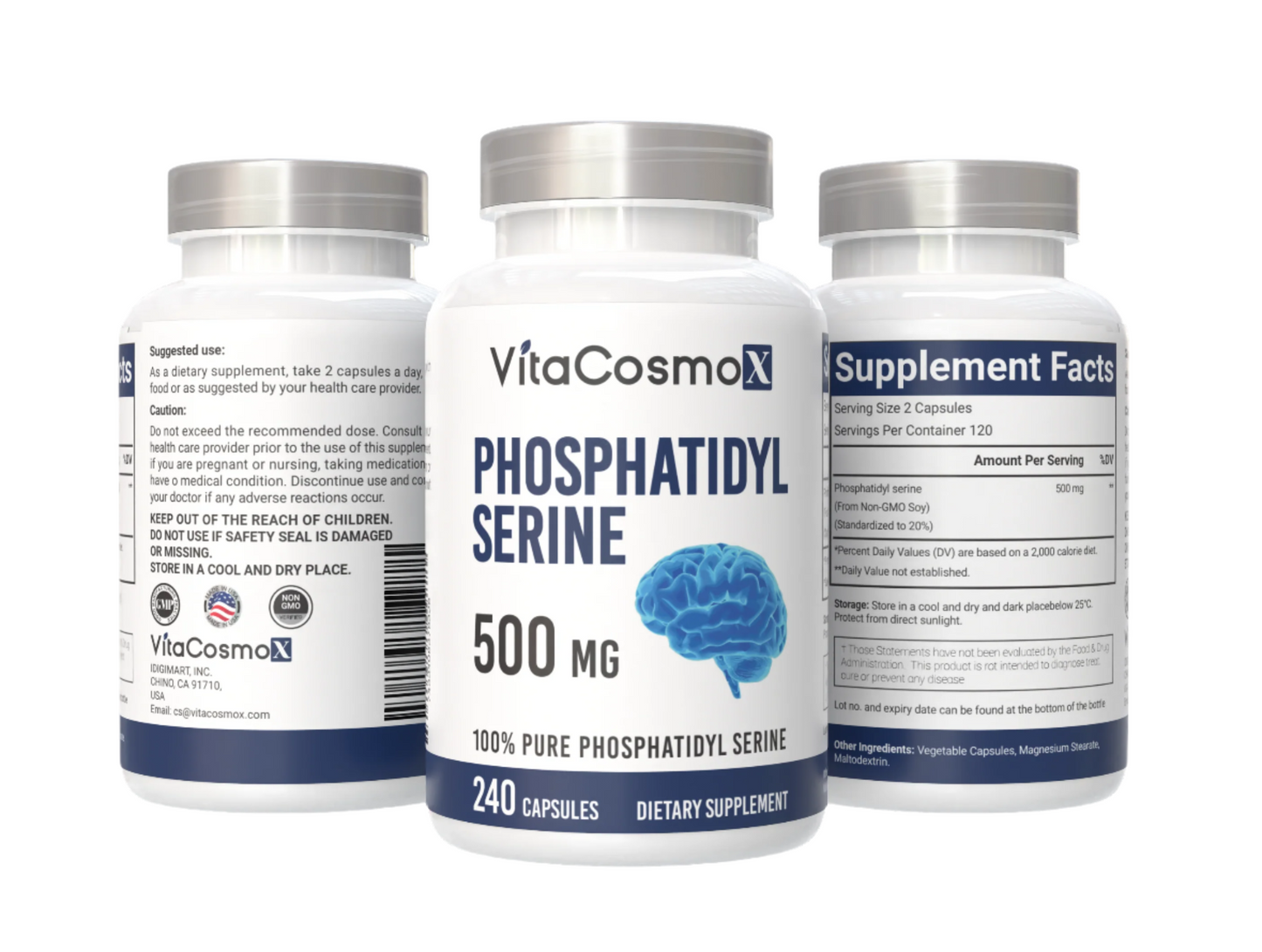 VitaCosmoX Phosphatidylserine all thre sides -240 capsules