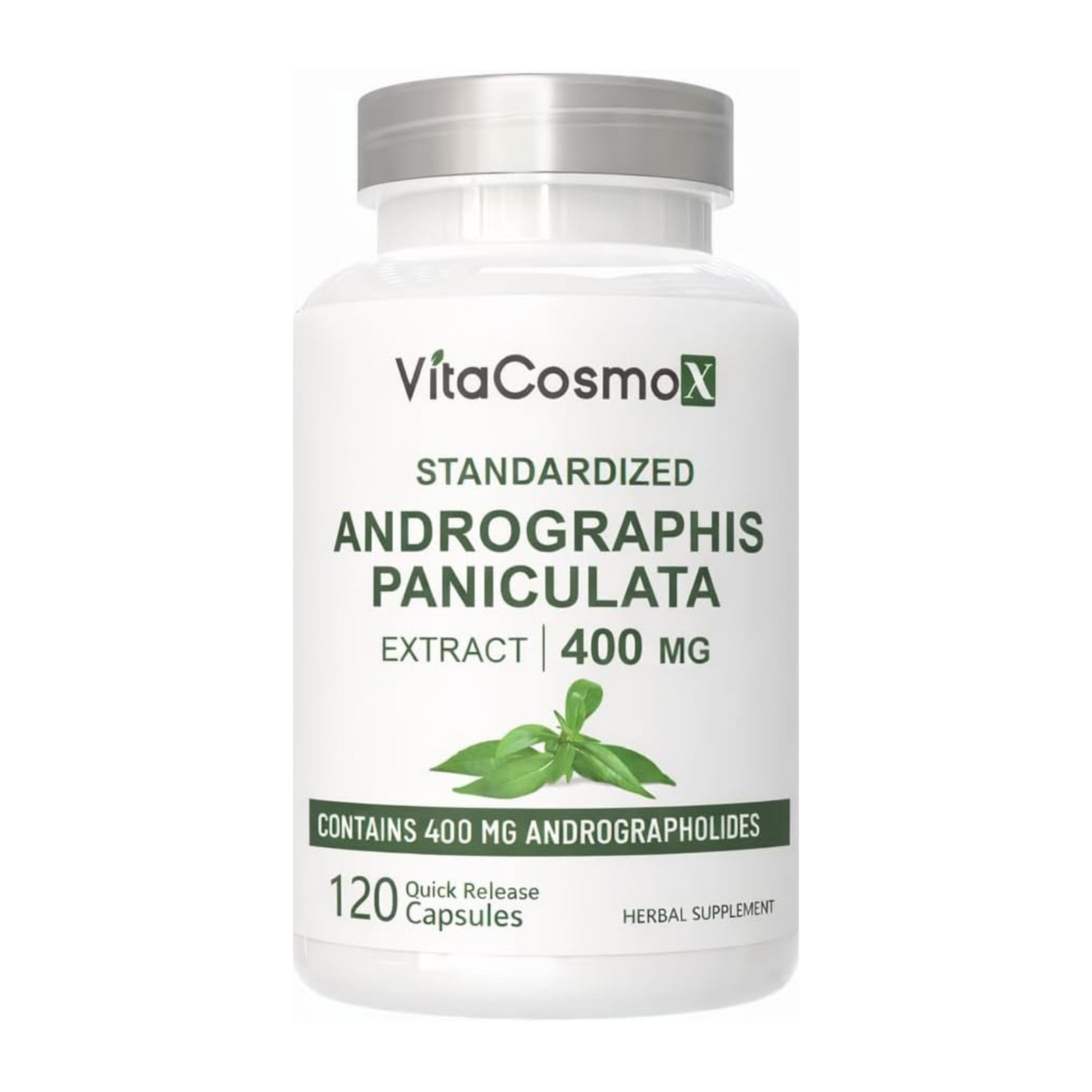 VitaCosmoX Andrographis Paniculata supplement bottle on a white background -front side