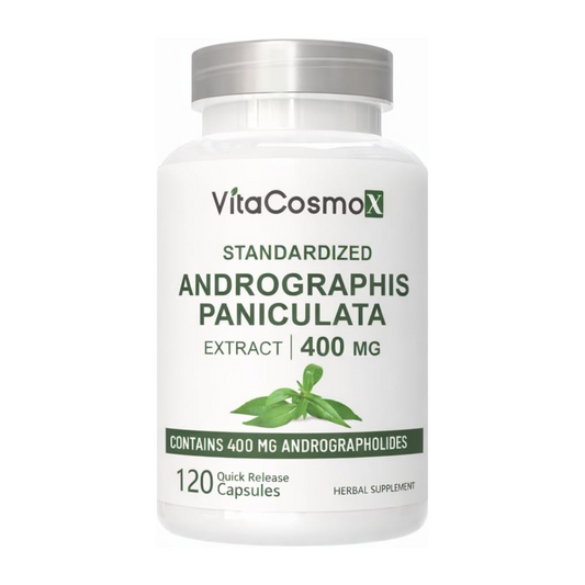 VitaCosmoX Andrographis Paniculata supplement bottle on a white background -front side