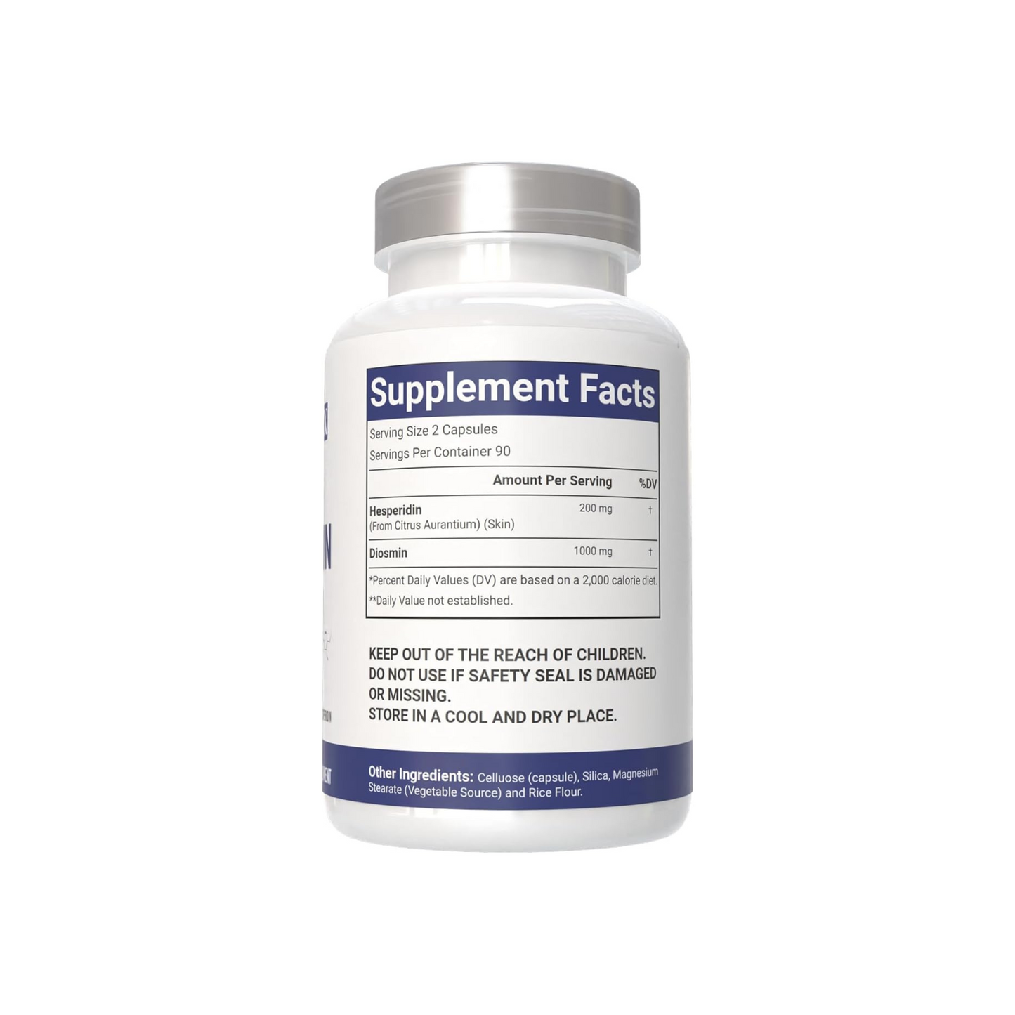 VitaCosmoX Diosmin Hesperidin bottle with label showing 'Supplement Facts' on a white background 