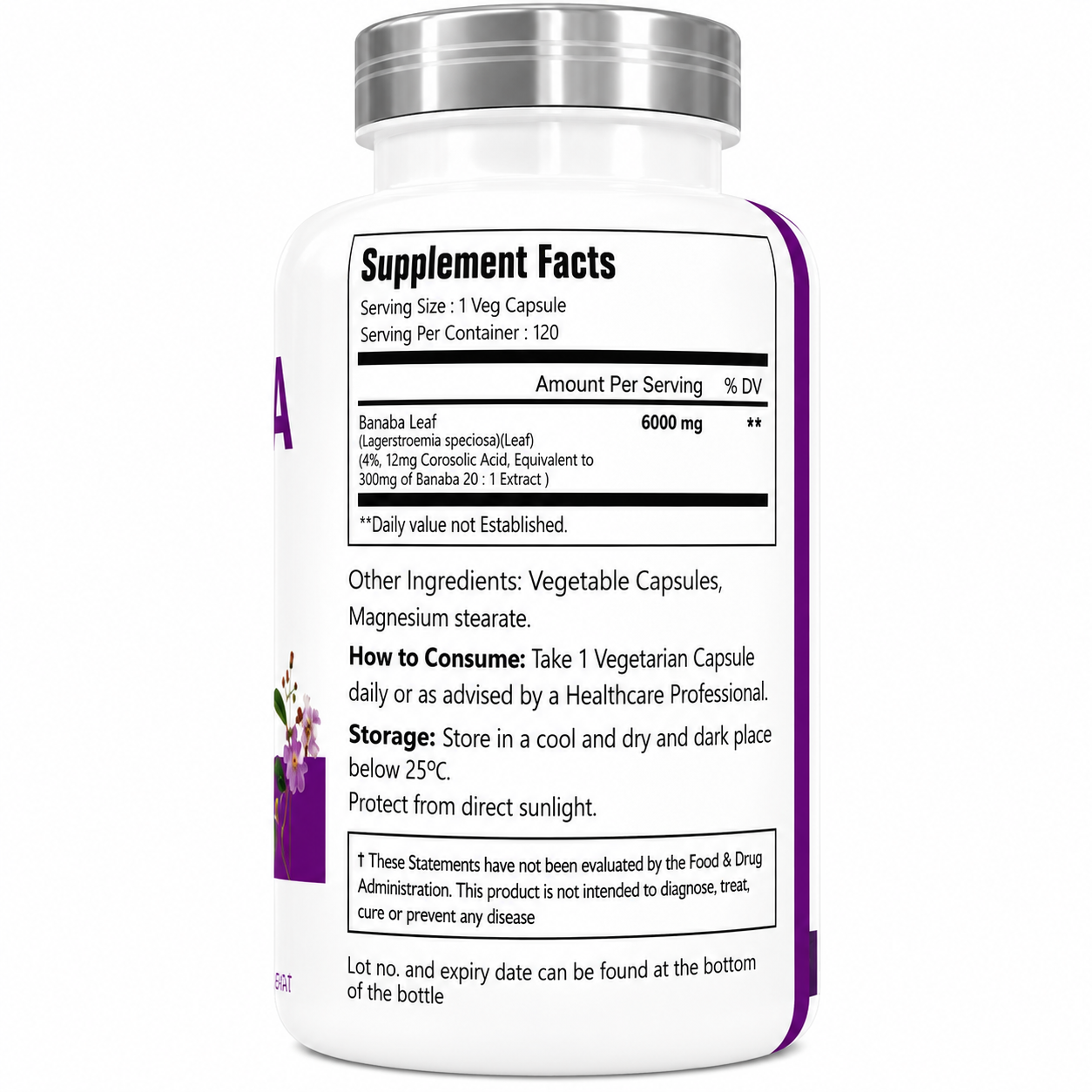VitaCosmoX Banaba Leaf Extract 2,500 mg – 120 Capsules