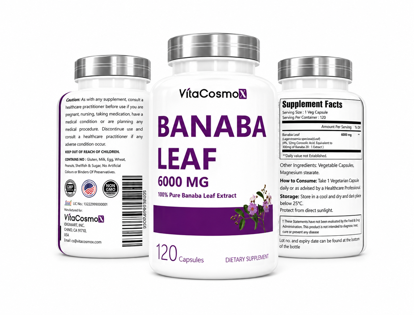 VitaCosmoX Banaba Leaf Extract 2,500 mg – 120 Capsules