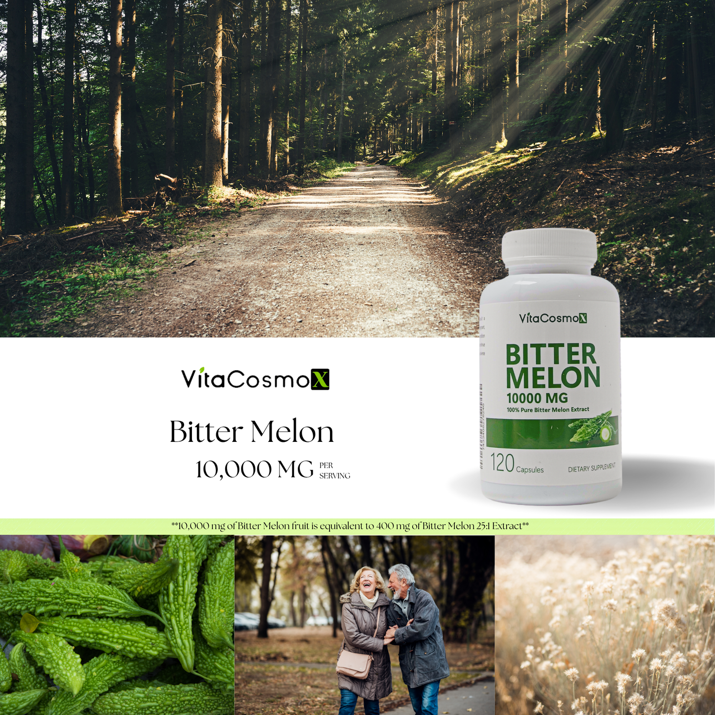 VitaCosmoX Bitter Melon Extract 10,000 mg – 120 Vegan Capsules