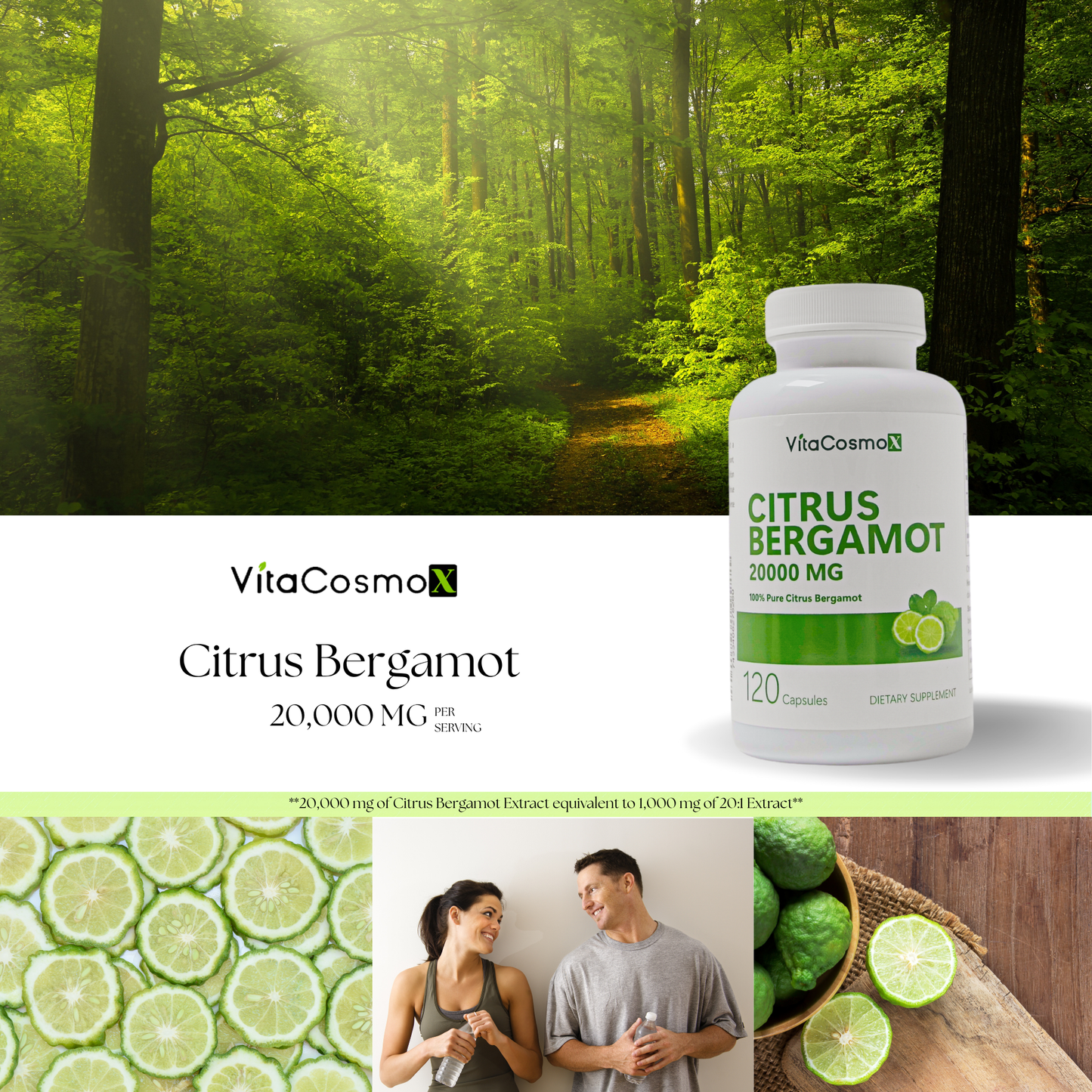 VitaCosmoX Citrus Bergamot 1,000 mg – 120 Vegan Capsules