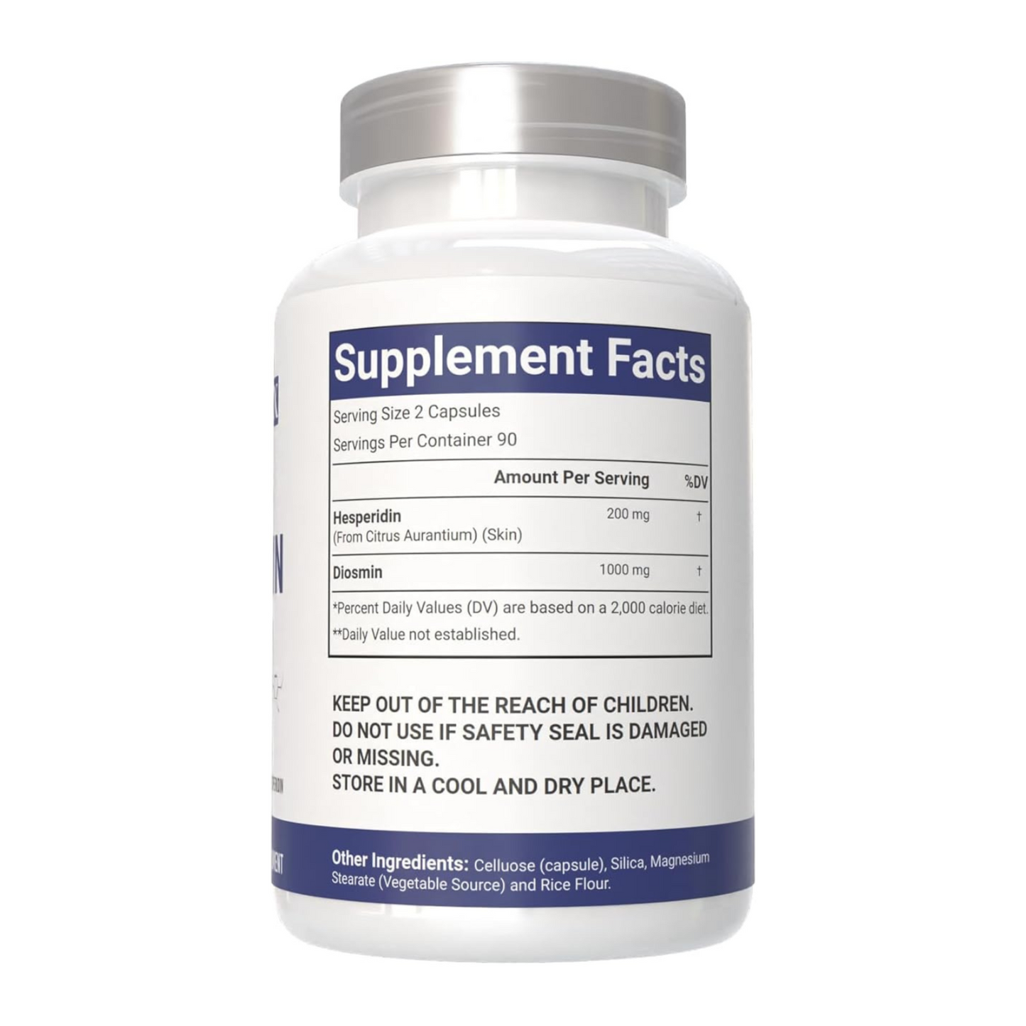 VitaCosmoX Diosmin Hesperidin bottle with label showing 'Supplement Facts' on a white background 