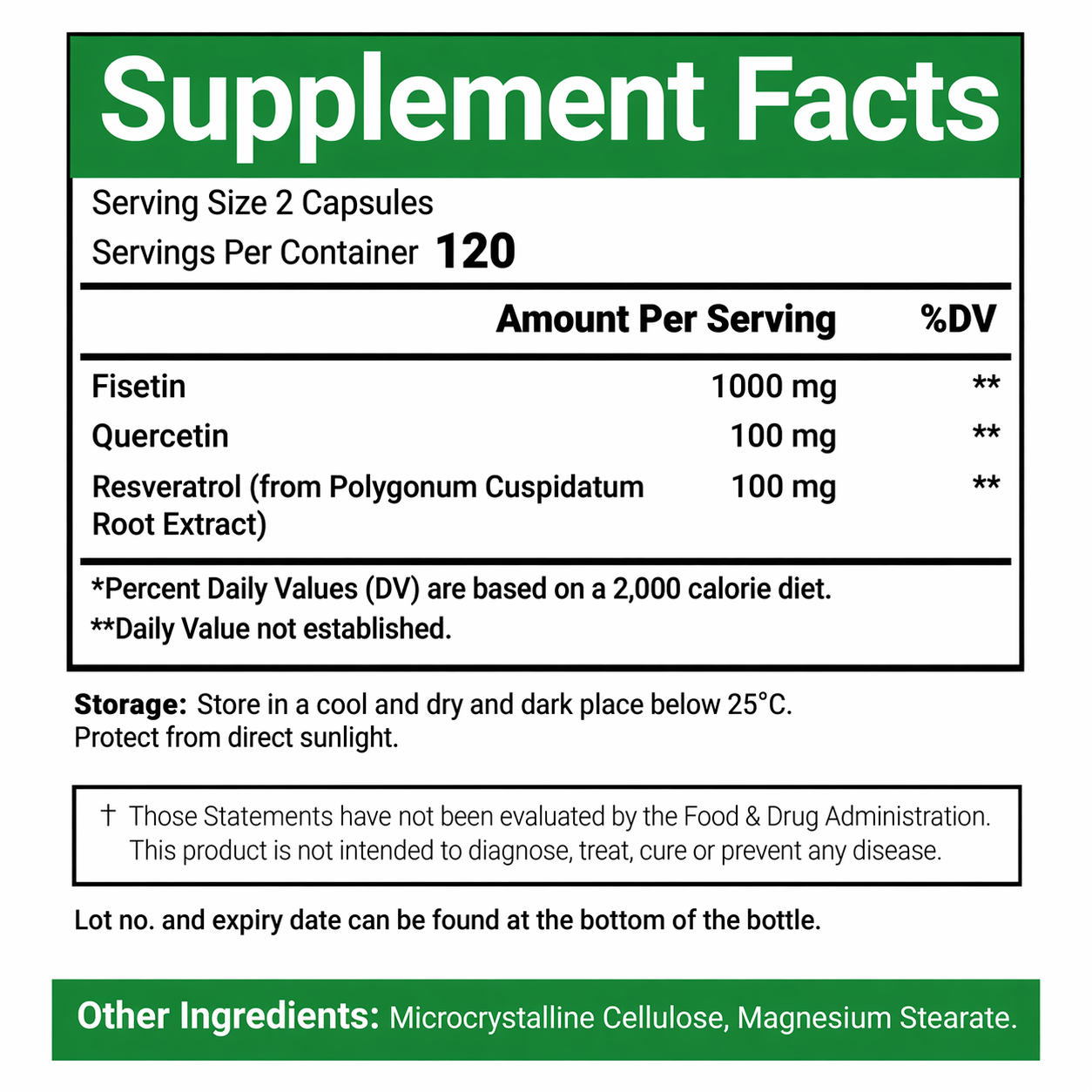 VitaCosmoX Fisetin + Quercetin + Resveratrol – 240 Capsules