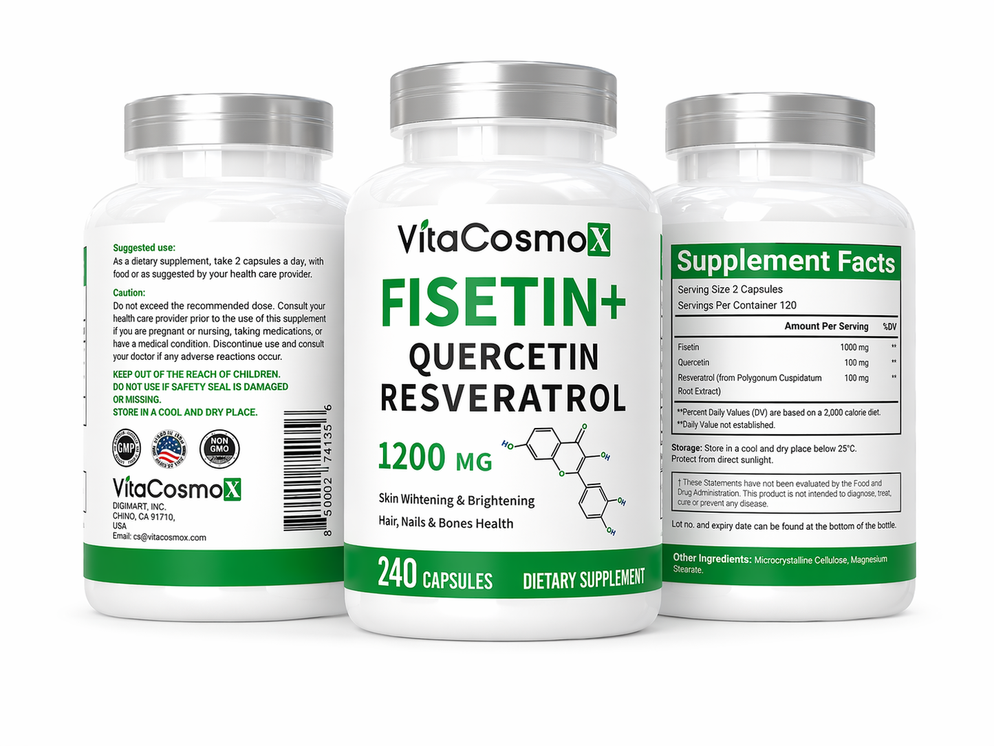 VitaCosmoX Fisetin + Quercetin + Resveratrol – 240 Capsules