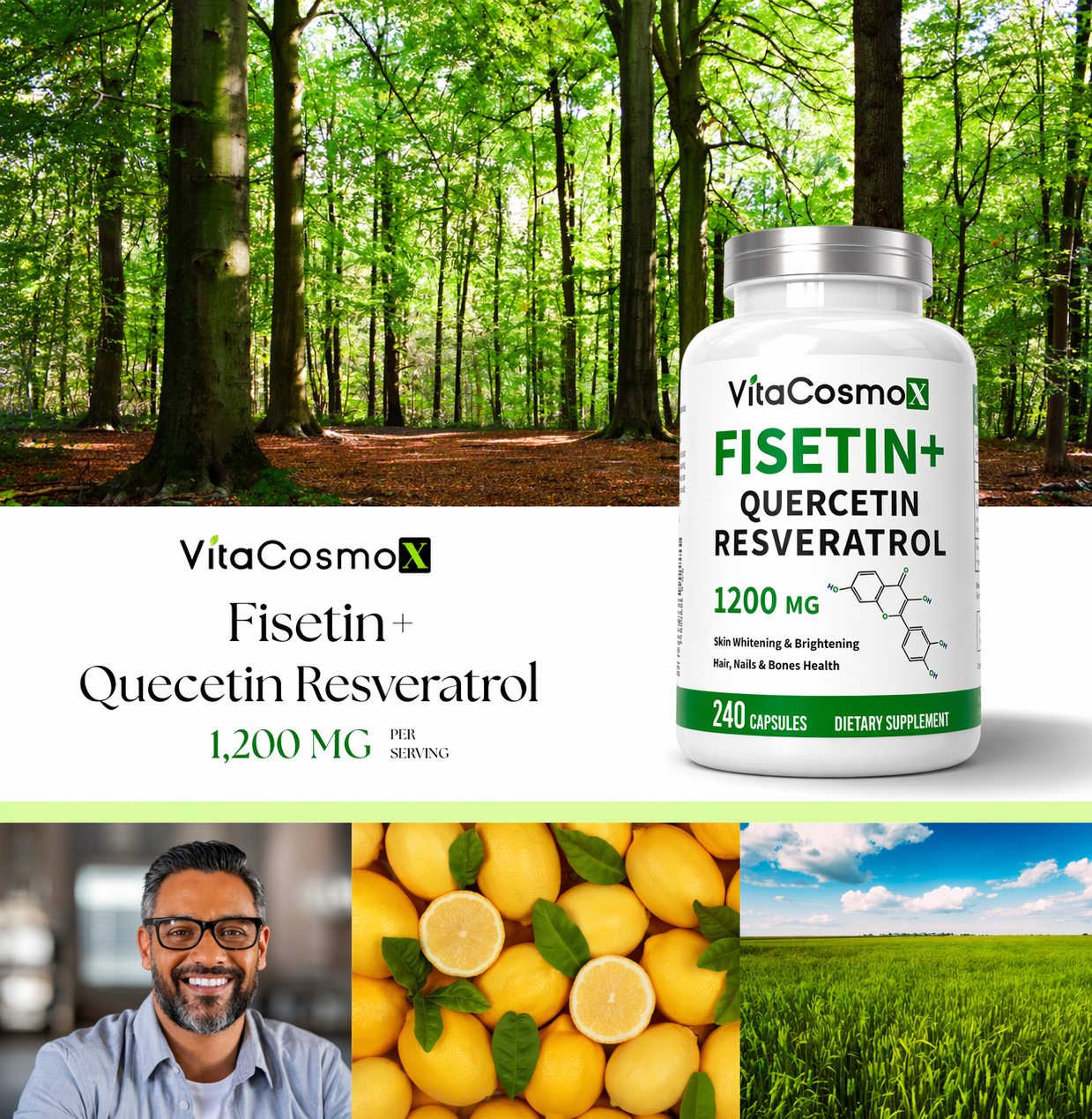 VitaCosmoX Fisetin + Quercetin + Resveratrol – 240 Capsules