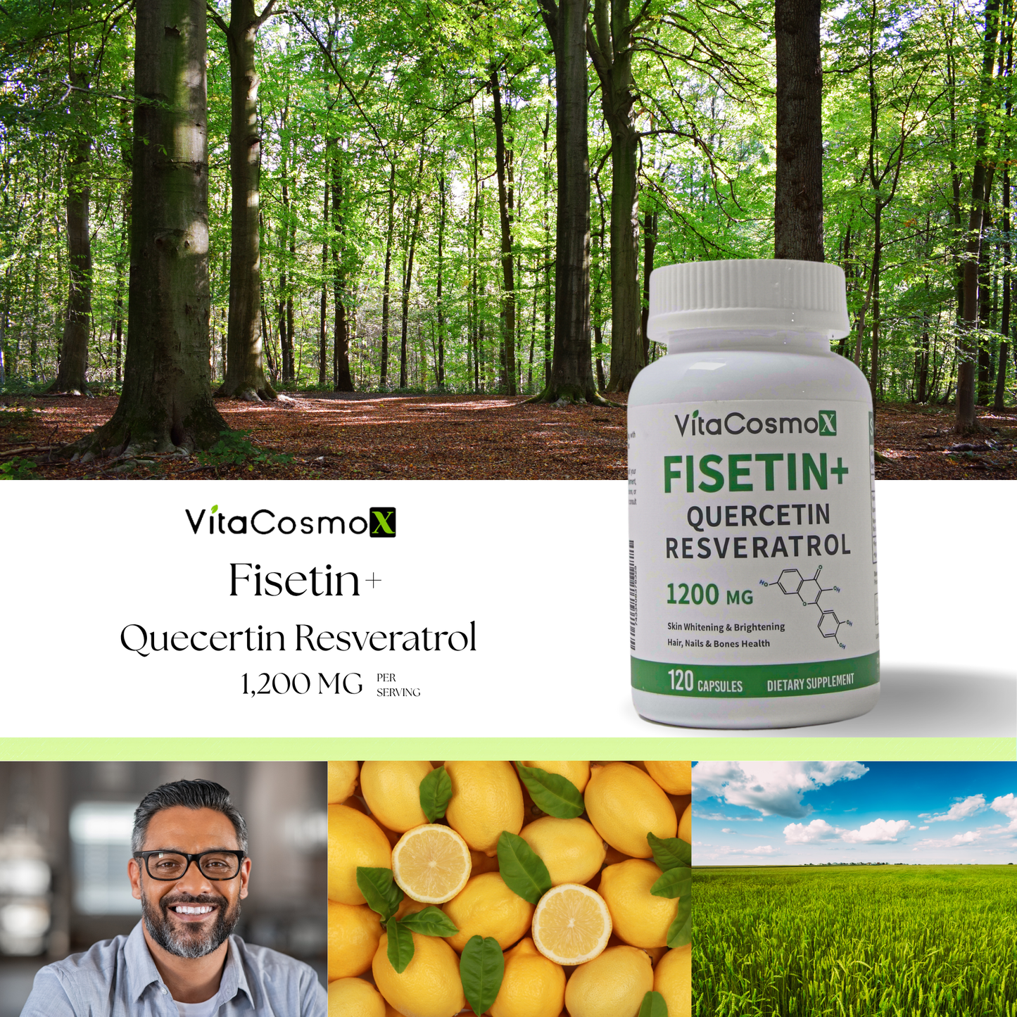 VitaCosmoX Fisetin + Quercetin + Resveratrol – 120 Capsules