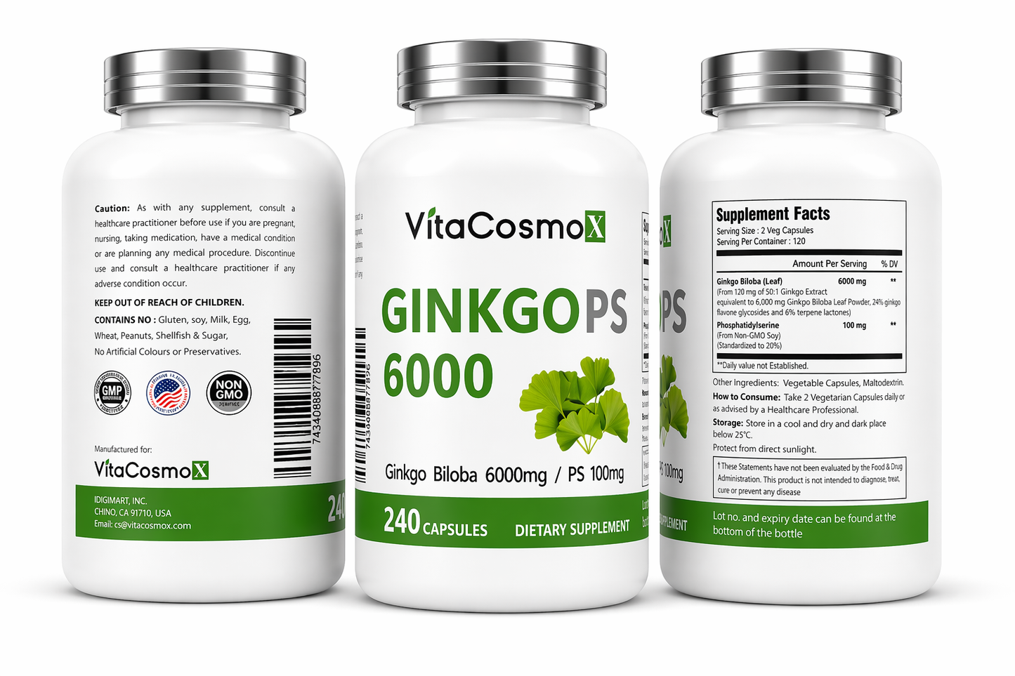 VitaCosmoX Ginkgo PS100 – 240 Capsules