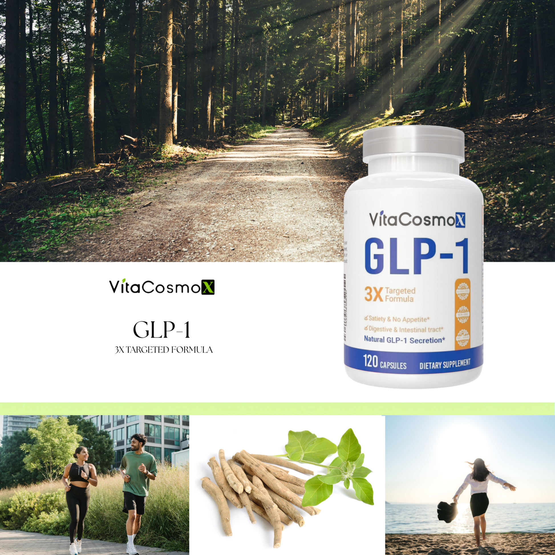 VitaCosmo GLP-1 supplement bottle infographic