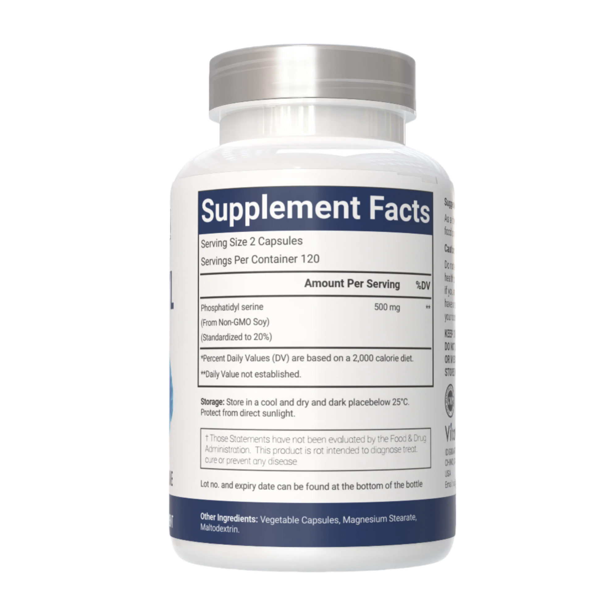 VitaCosmoX Phosphatidylserine supplement fact side -240 capsules 