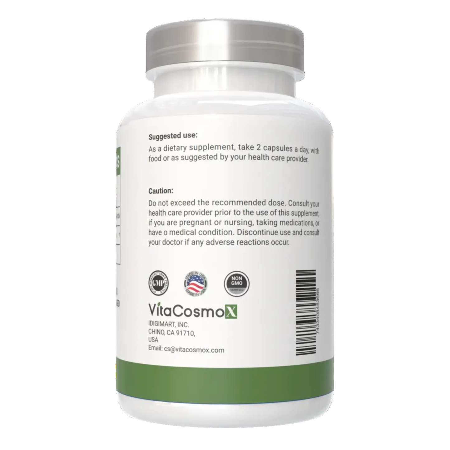 VitaCosmoX L-Carnitine Tartrate  supplement bottle with label on a white background