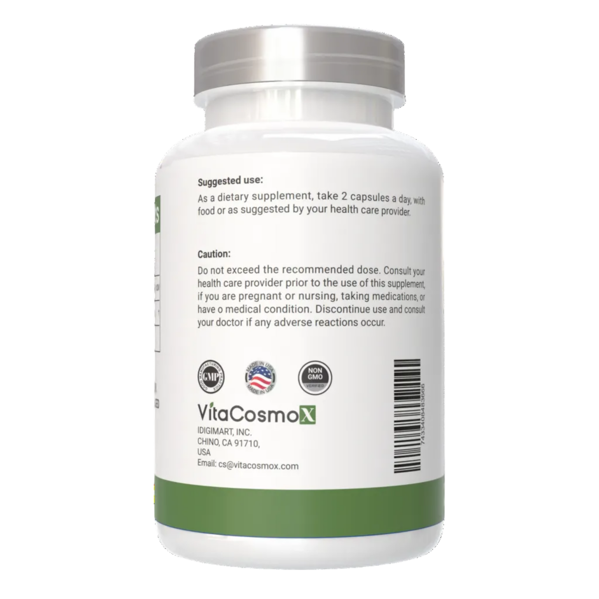 VitaCosmoX L-Carnitine Tartrate  supplement bottle with label on a white background