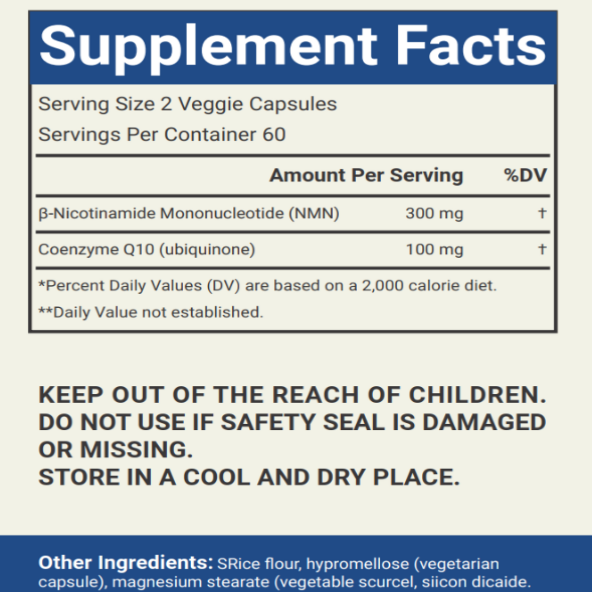 vitacosmox nmn with coq10 supplement fact side zoomed in