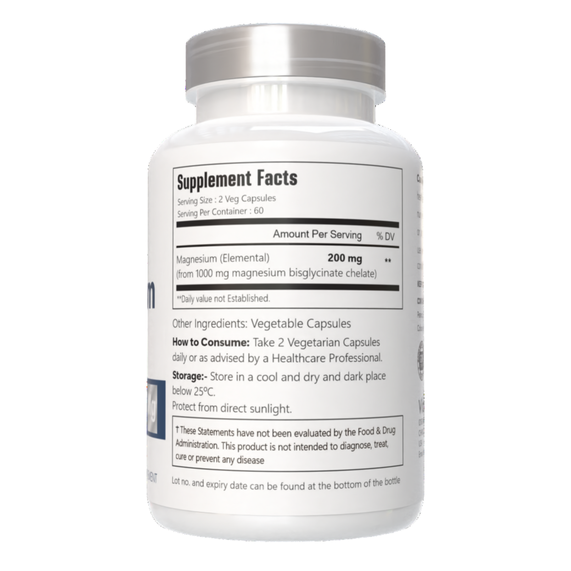 VitaCosmoX  magnesium supplement fact side - 120 capsules