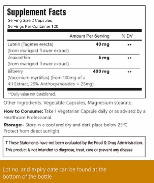 Supplement facts label with nutritional information on a white background
