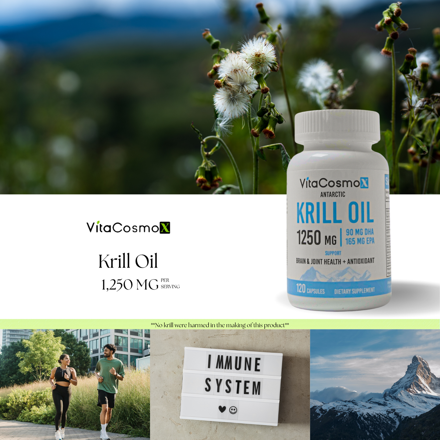 VitaCosmoX Antarctic Krill Oil 1,250 mg – 120 Softgels | Omega-3 with EPA, DHA & Astaxanthin