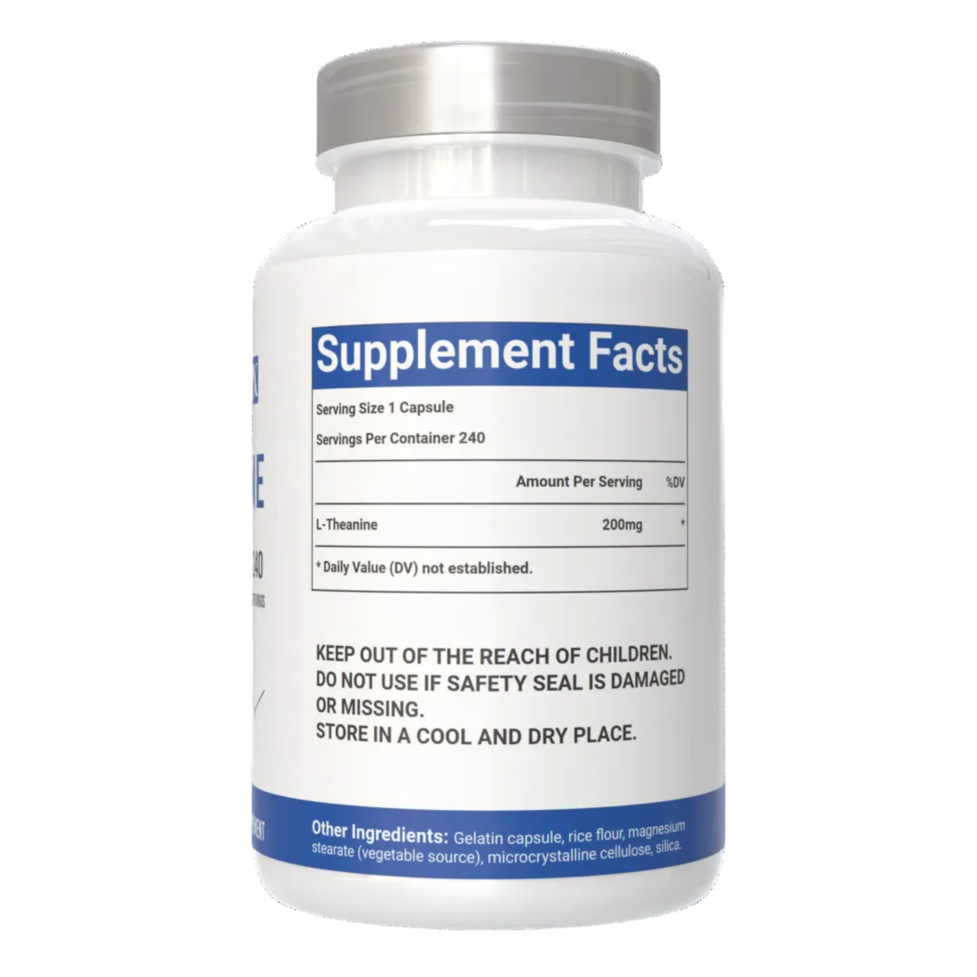VitaCosmoX L-Theanine bottle with label showing 'Supplement Facts' on a white background