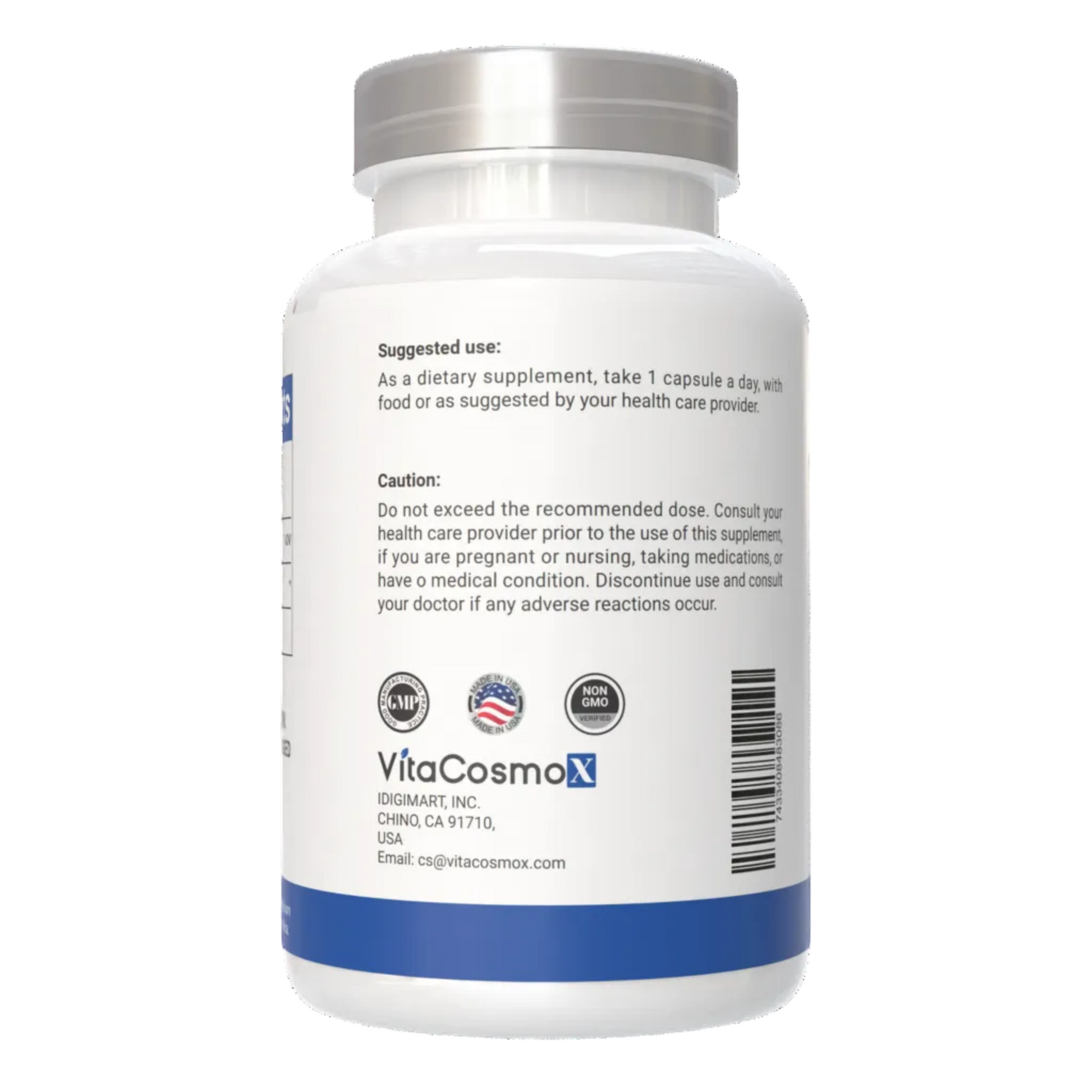 VitaCosmoX L-Theanine caution warning label side