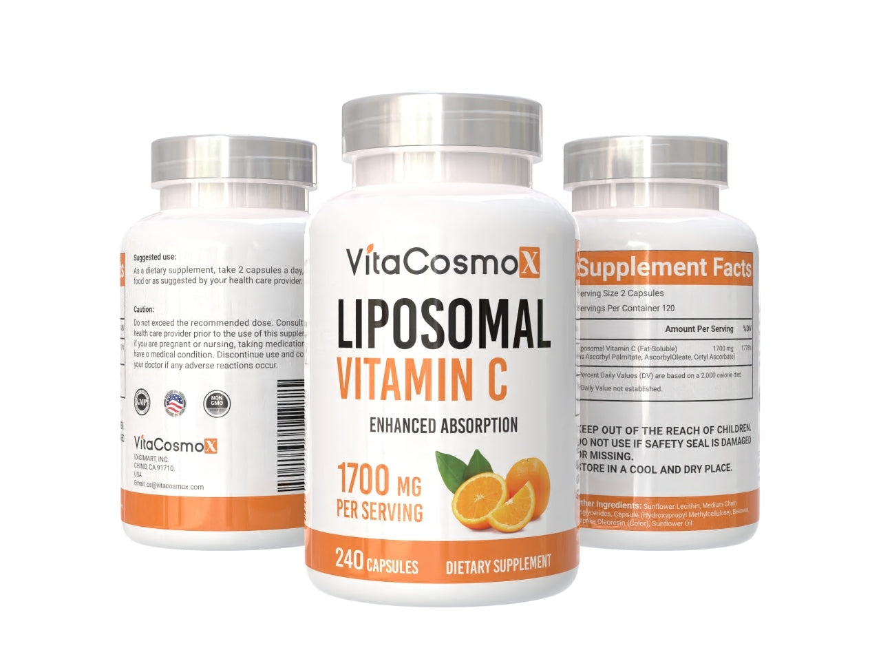 VitaCosmoX Liposomal Vitamin C 1,700 mg – 240 Vegan Capsules