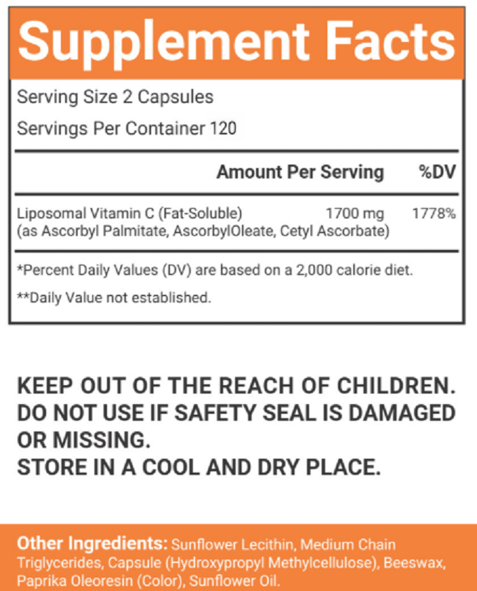VitaCosmoX Liposomal Vitamin C 1,700 mg – 240 Vegan Capsules