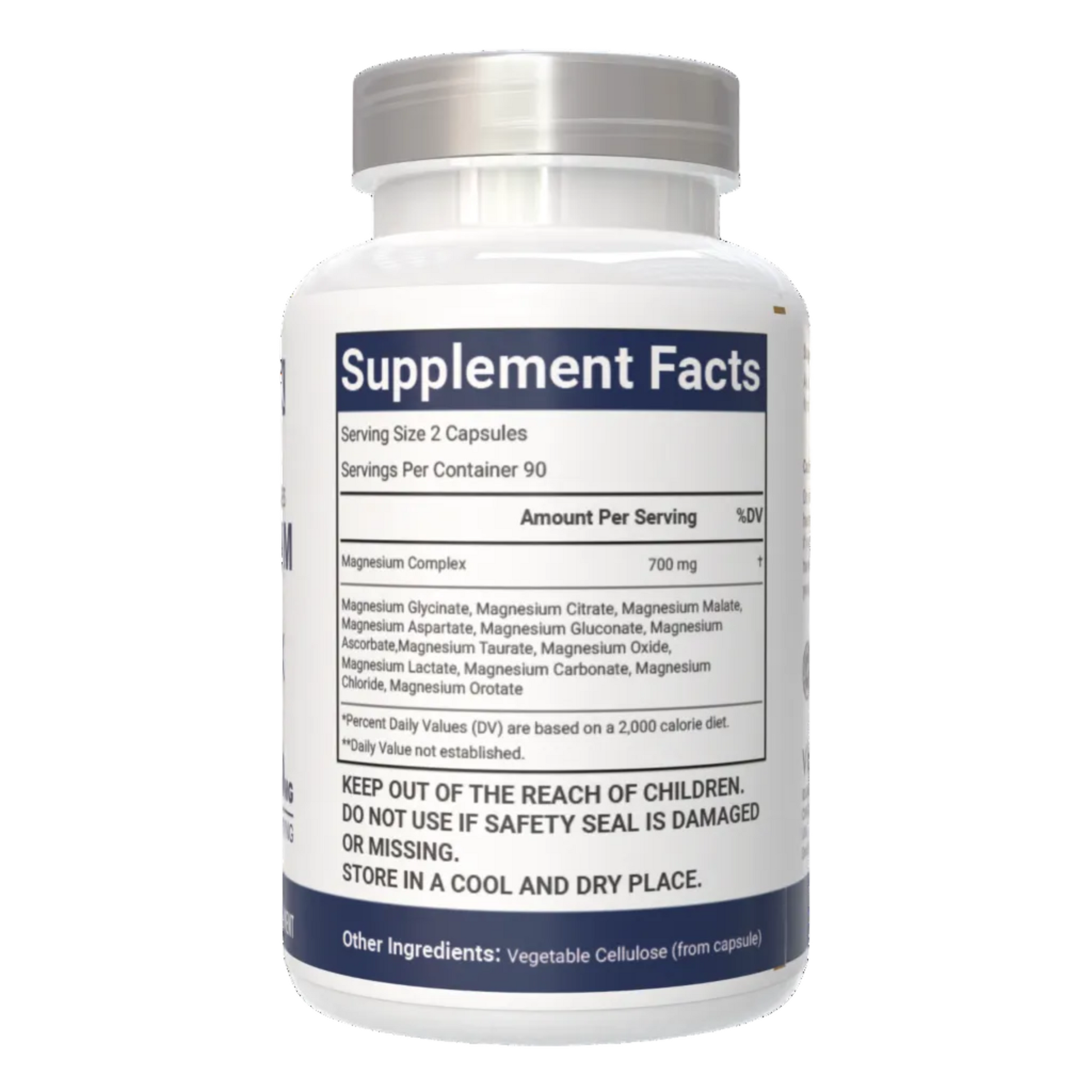 VitaCosmoX Magnesium 12-in-1 Supplement bottle with label showing 'Supplement Facts' on a white background
