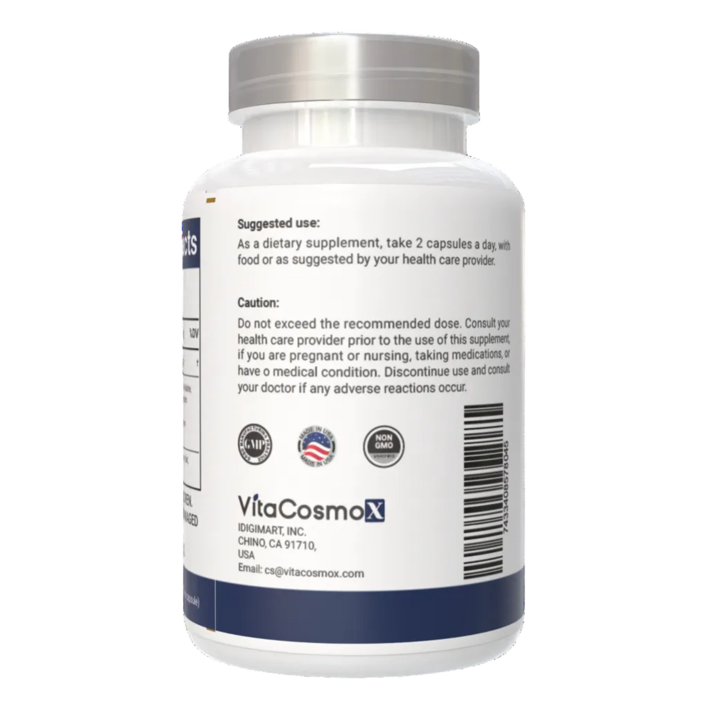 VitaCosmoX Magnesium 12-in-1  supplement bottle with label on a white background