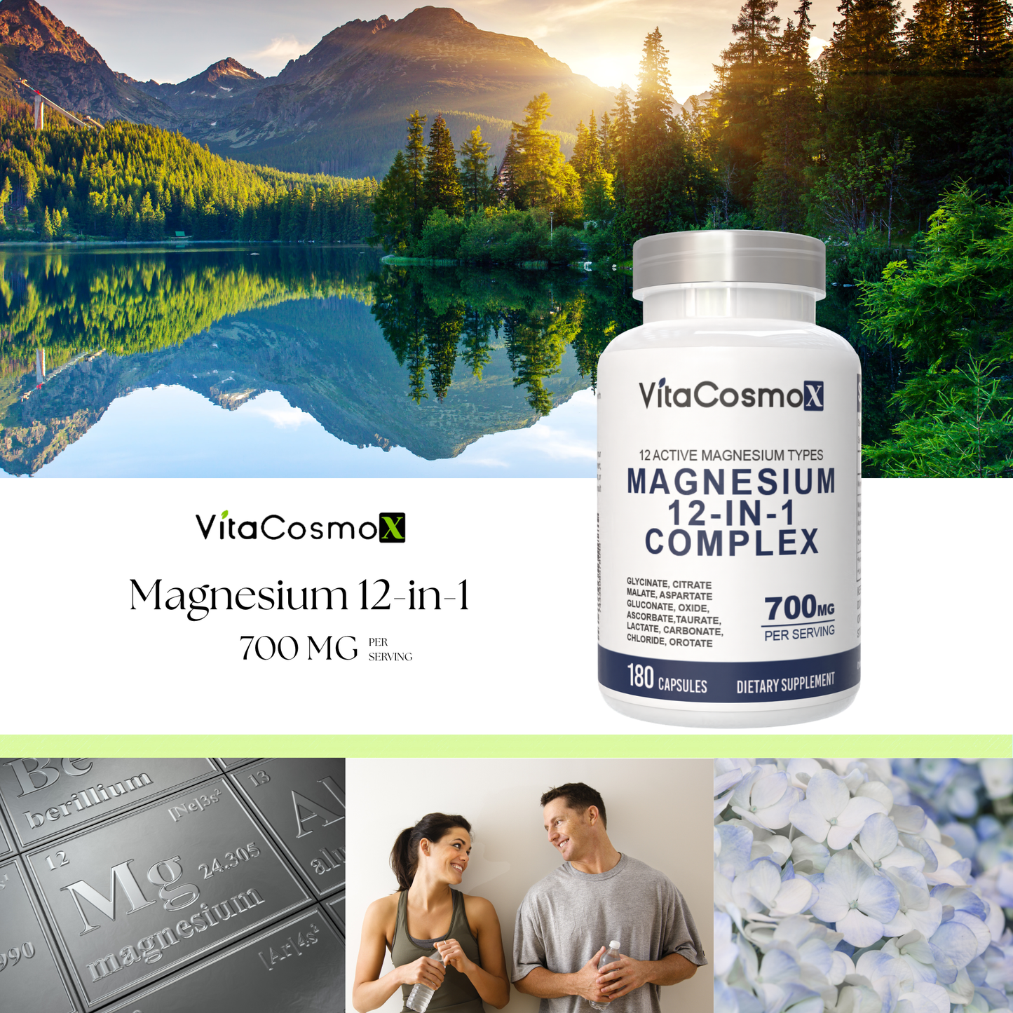 VitaCosmoX Magnesium 12-in-1 Complex | 120 Capsules