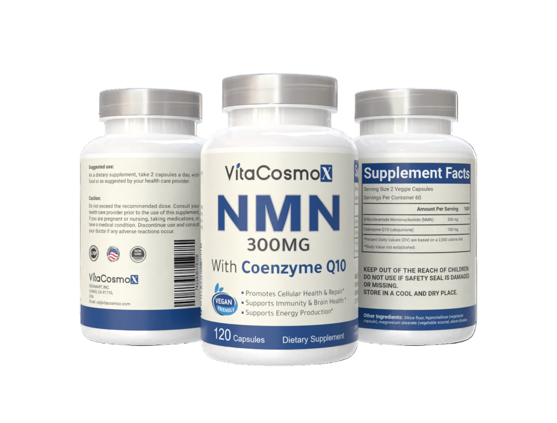 vitacosmox nmn with coq10 all three sides