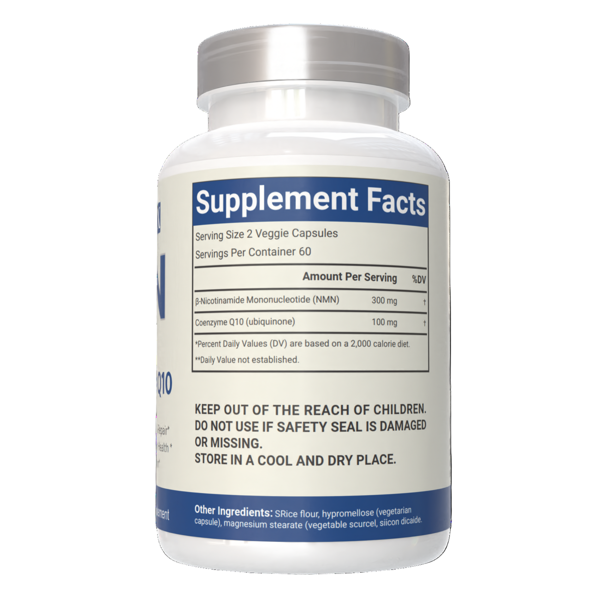 vitacosmox nmn with coq10 supplement fact side