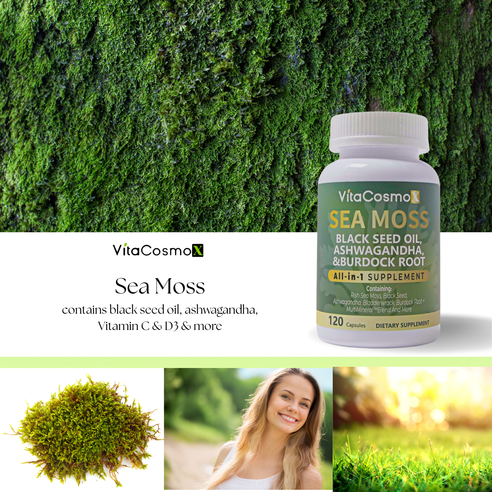 vitacosmox  sea moss 120 caps infographic