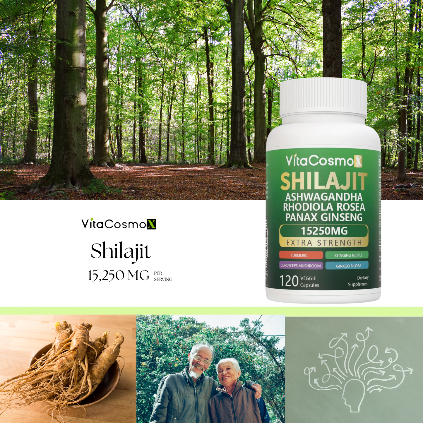 VitaCosmoX Shilajit - 120 Vegan Capsules