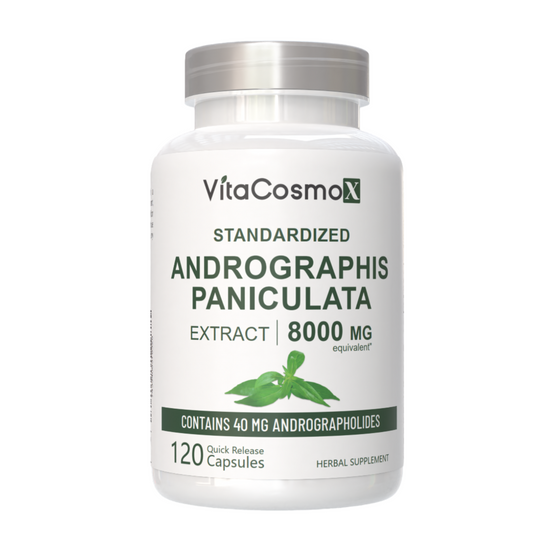 VitaCosmoX Andrographis Paniculata supplement bottle on a white background -front side