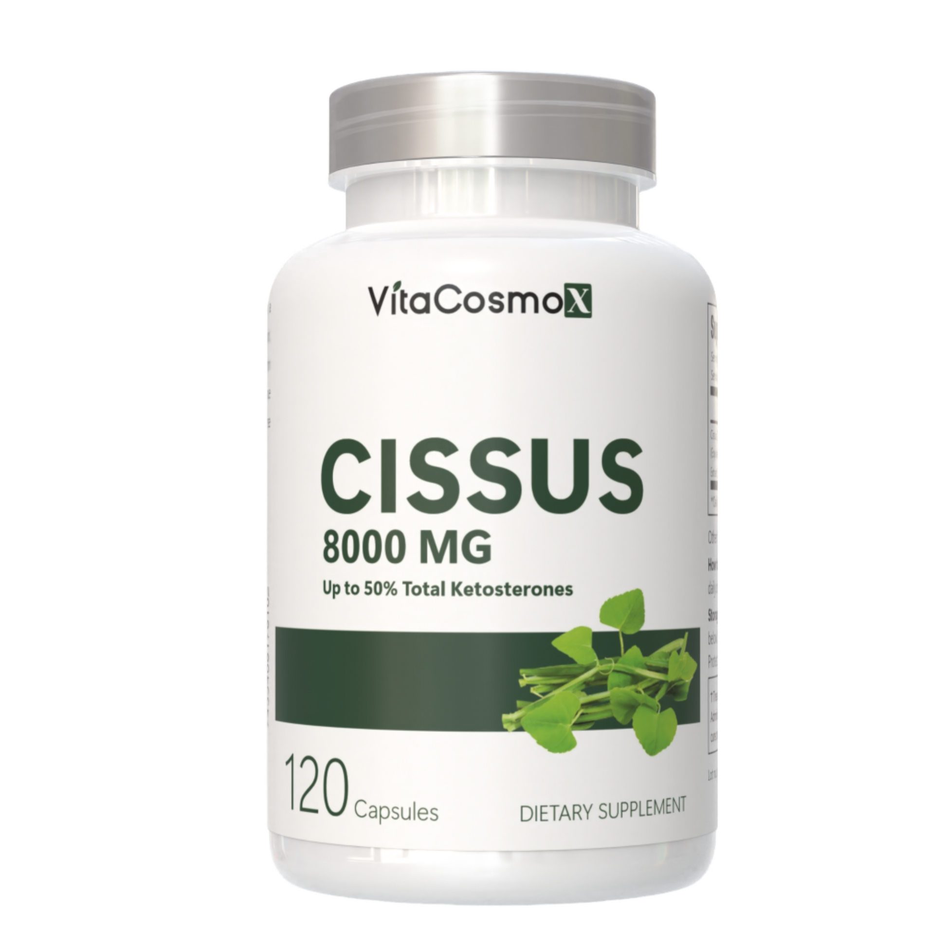 VitaCosmoX Cissus supplement bottle on a white background - front side