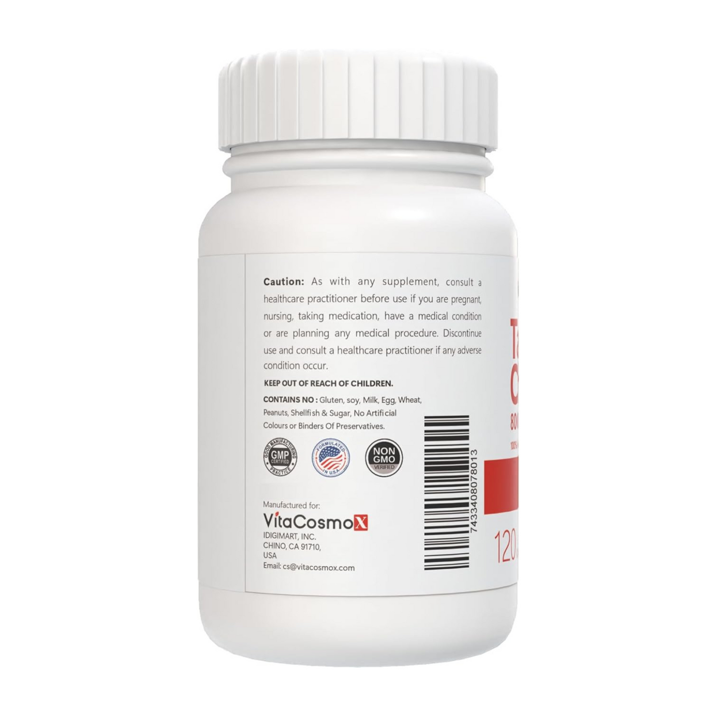 VitaCosmoX Tart Cherry caution warning side 120 caps