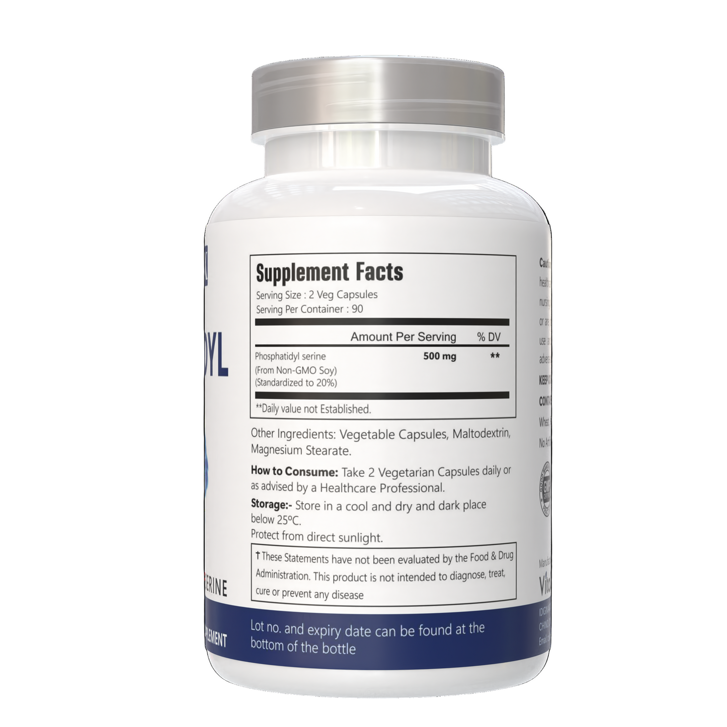VitaCosmoX Phosphatidylserine supplement fact side - 180 caps
