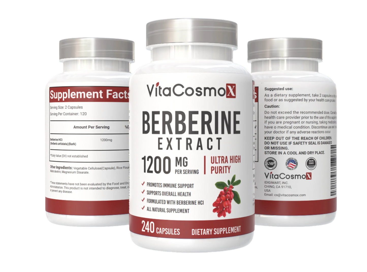  VitaCosmoX berberine 120 caps - all three sides