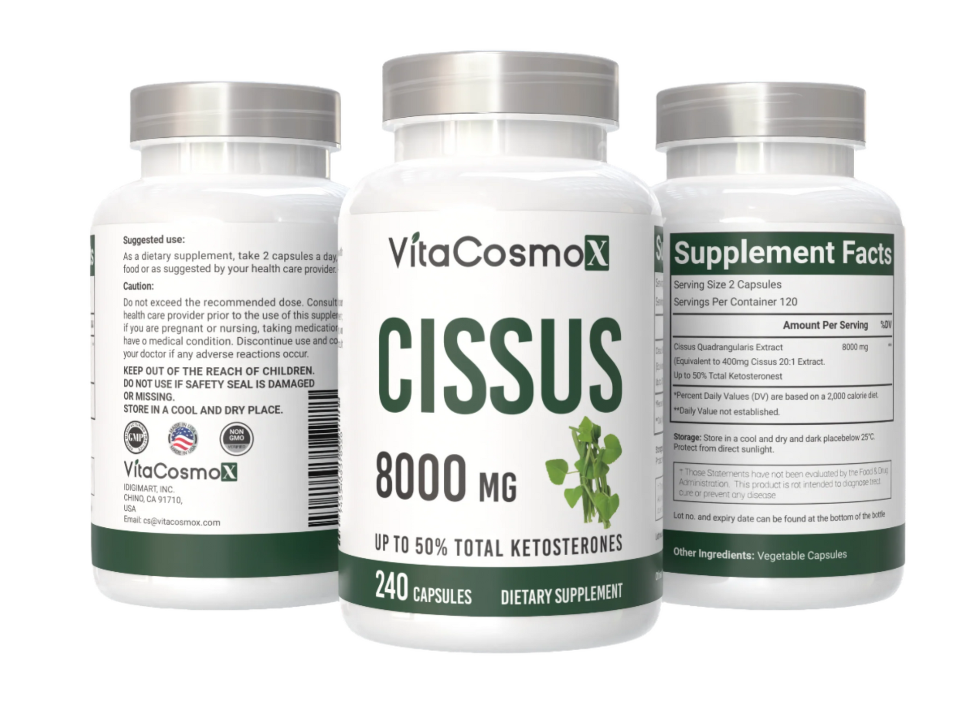 VitaCosmoX cissus 240 capsules all three sides