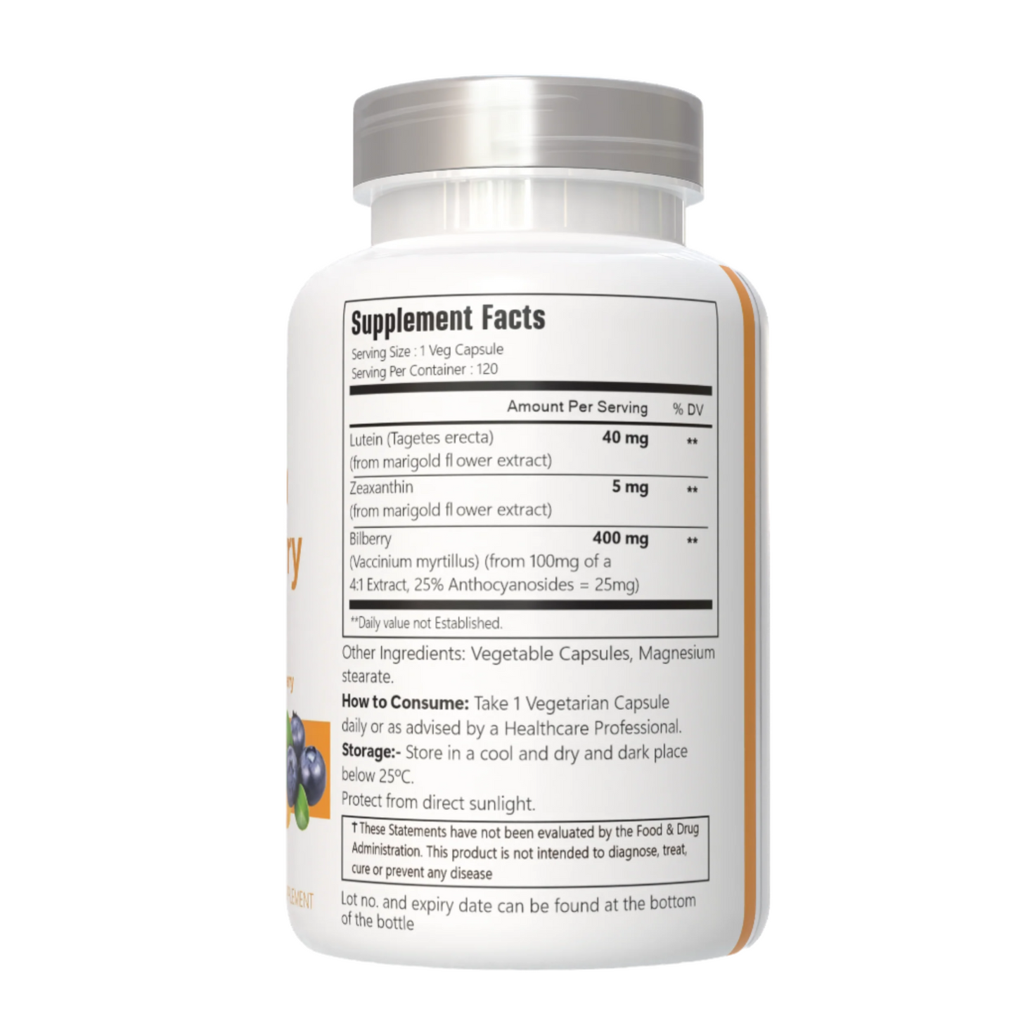 VitaCosmoX  lutein & zeaxanthin supplement fact side 120 capsules
