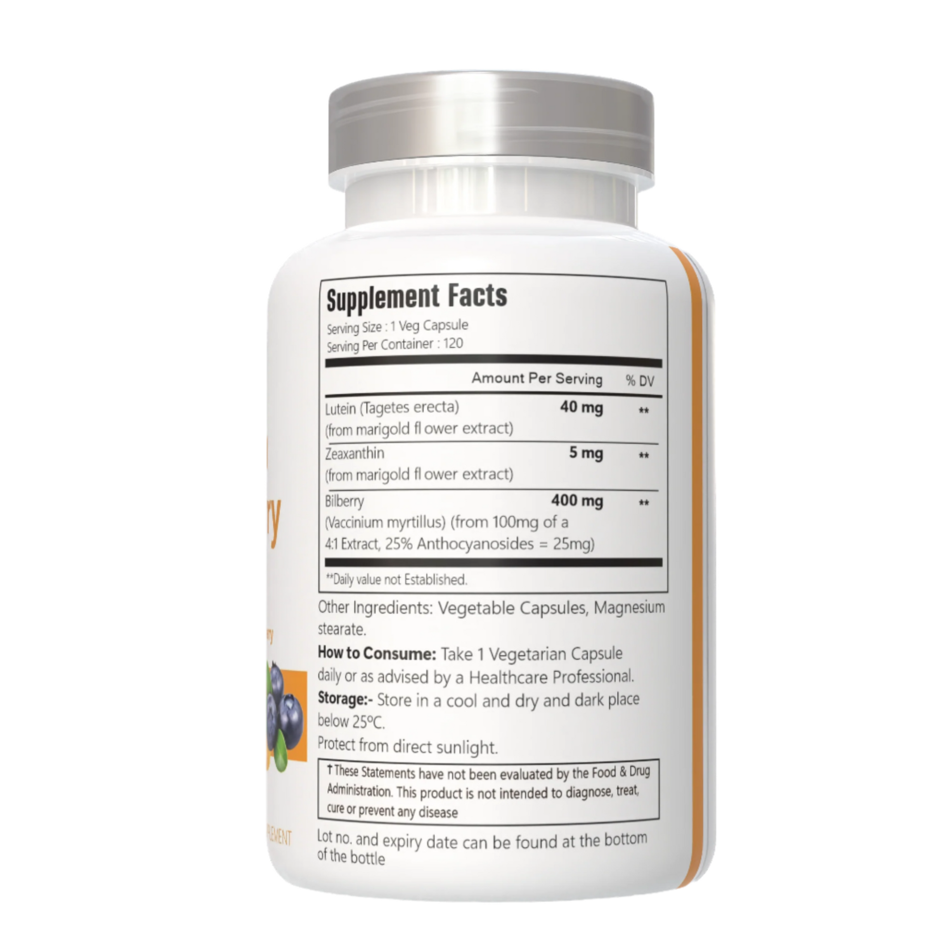 VitaCosmoX  lutein & zeaxanthin supplement fact side 120 capsules