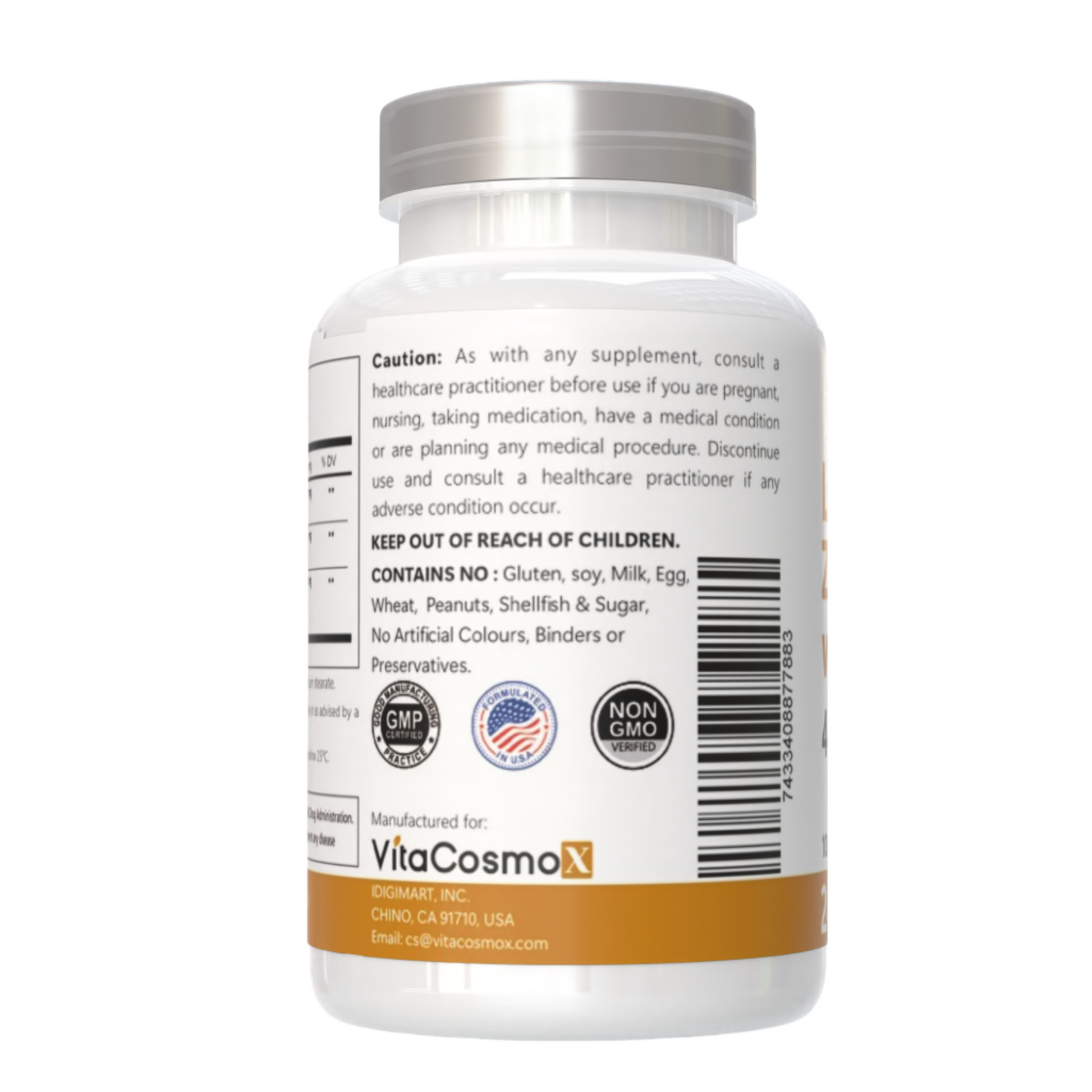 VitaCosmoX lutein & zeaxanthin caution side - 120 capsules